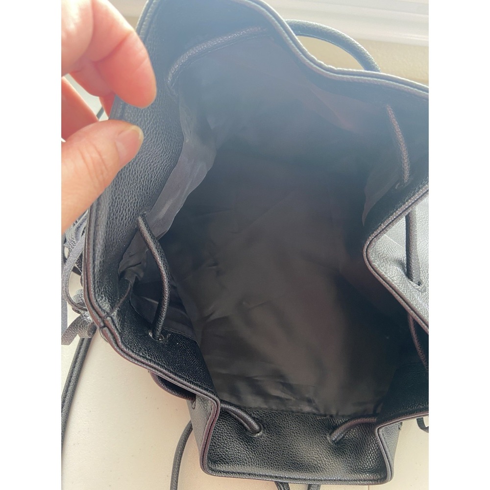 Victoria's Secret Black Fringe Backpack Drawstring Boho Bucket Bag Womens - Picture 4 of 7